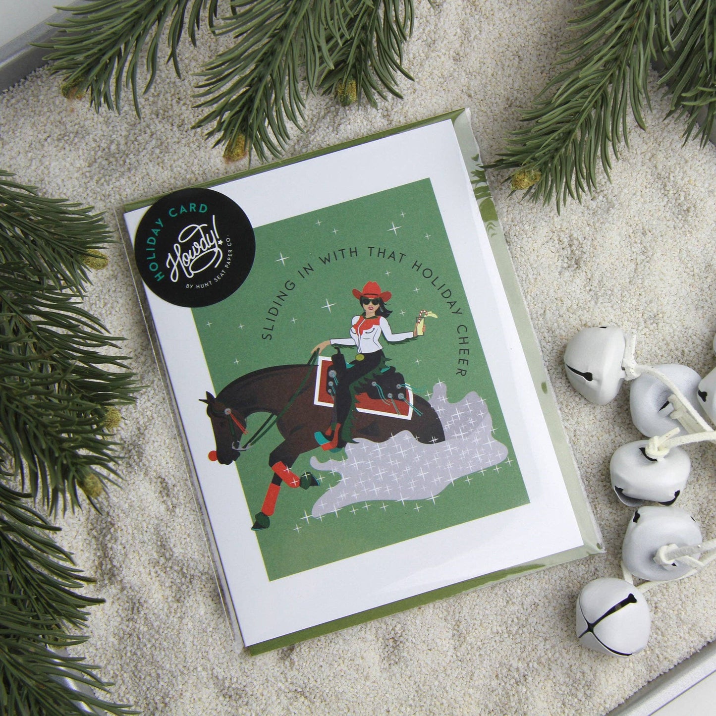Sliding In Holiday Card - Reining Horse Cowgirl Christmas