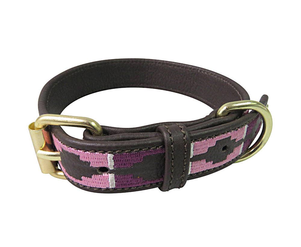 Dog Collar - Leather- Aztec- Brown/Purple/Pink / XS