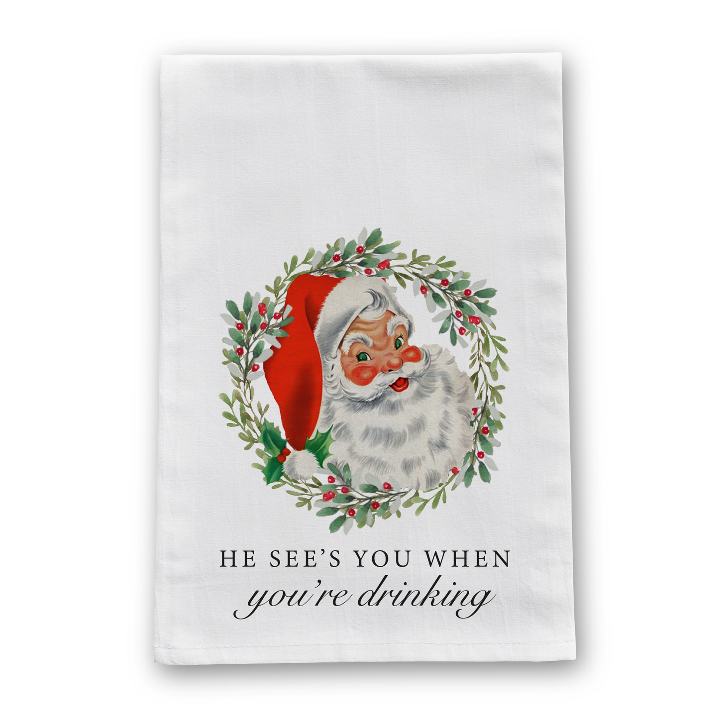 He Sees You Vintage Retro Christmas Tea Towel