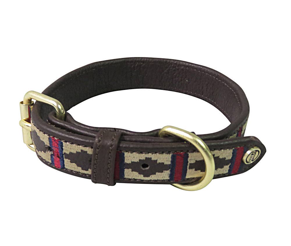 Dog Collar - Leather - Aztec-Brown/EC Red/Navy / XS